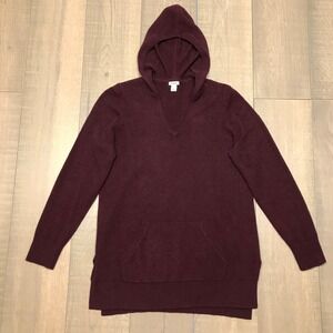 L.L. Bean Cashmere Sweater Womens Size L Maroon Red Tunic V-Neck Hoodie Hooded
